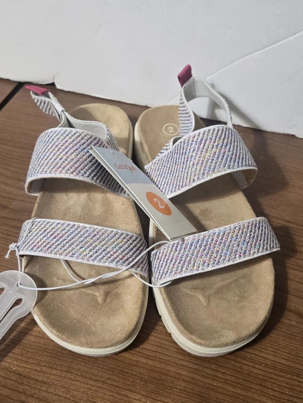 Cat & Jack White Multicolor Glitter Strap Kids Sandals